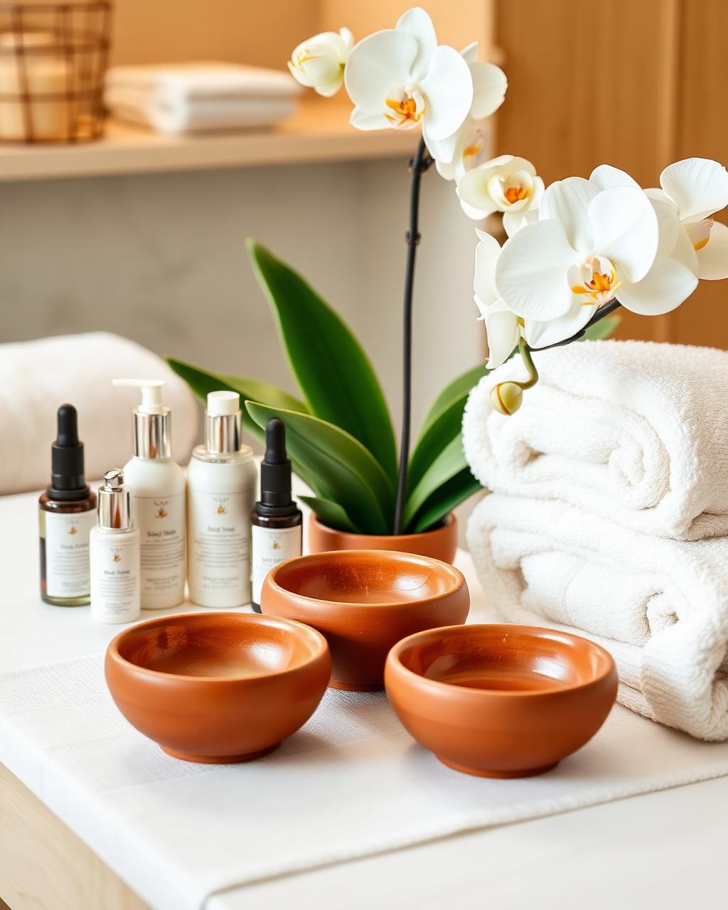 Perlengkapan traditional facial di atas meja treatment