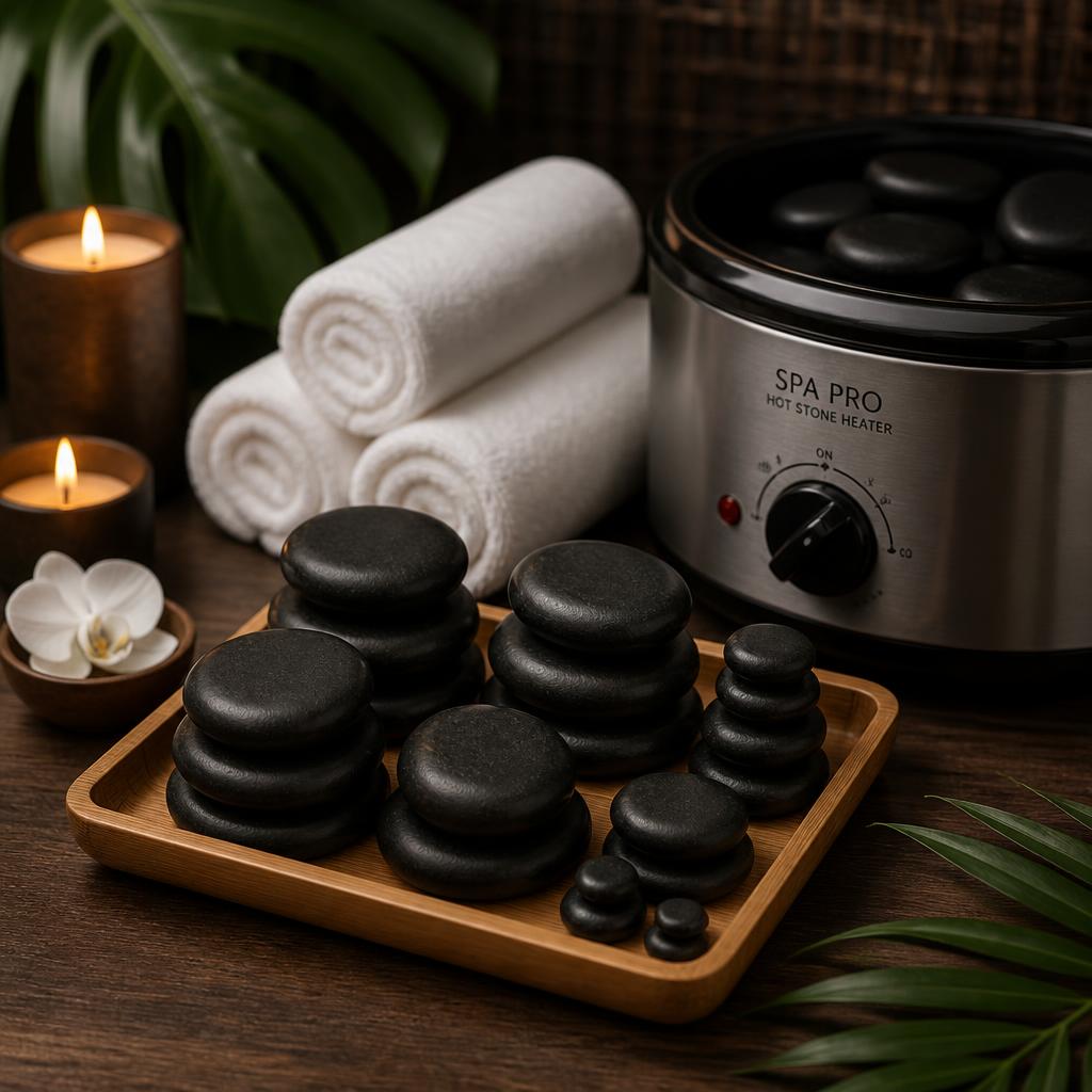 Batu vulkanik hangat dan pemanas untuk hot stone massage